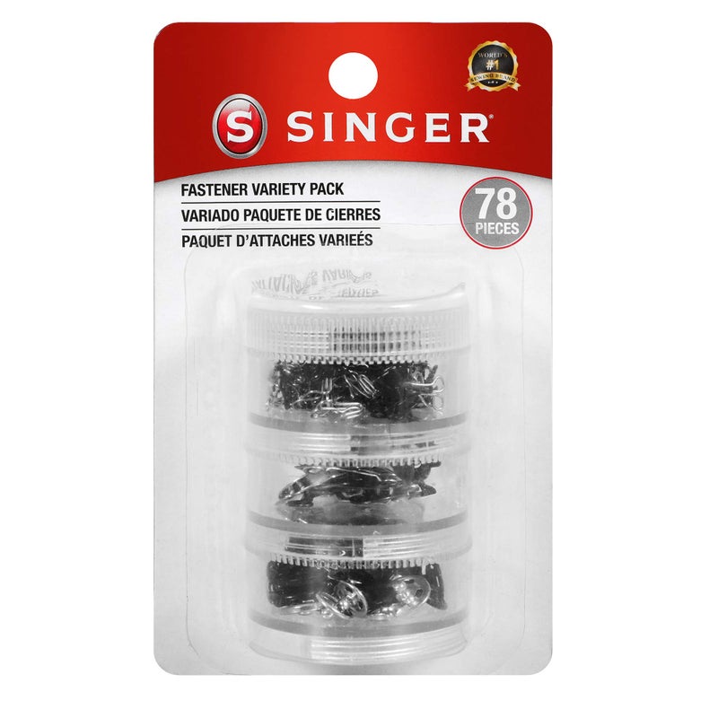 SINGER 07400 Fastener Variety-Pack in Stackable Screw Top Container - 48 Hook & Eyes, 24 Sew-On Snaps, 6 Hook & Bars , Black - Image 2
